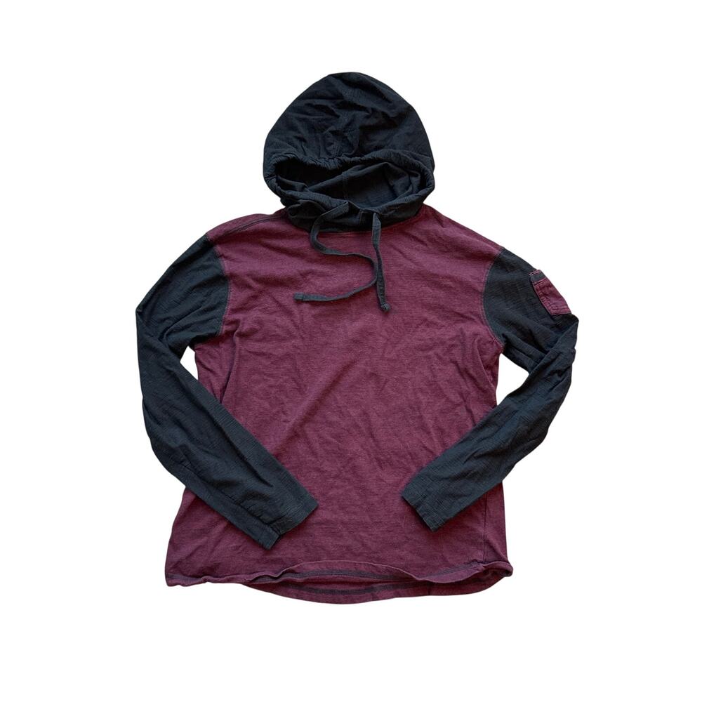 Distortion Clothing Hoodie Mens Medium Burgundy Black Lightweight Hooded Shirt